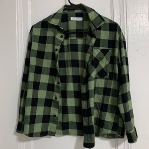 EUC Zara Boys Collection Green Black Checkered Shirt Size 10 Button Down
